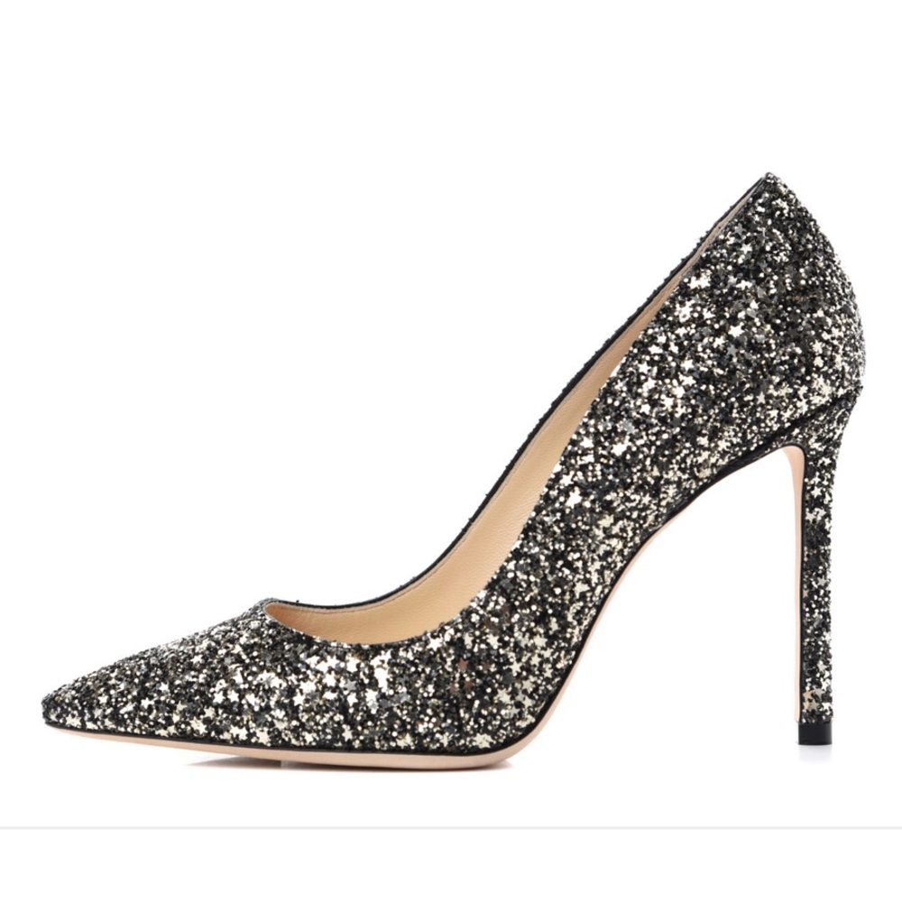 JIMMY CHOO Coarse Star Glitter Romy 100 Pumps 37 Gold Mix-NEW